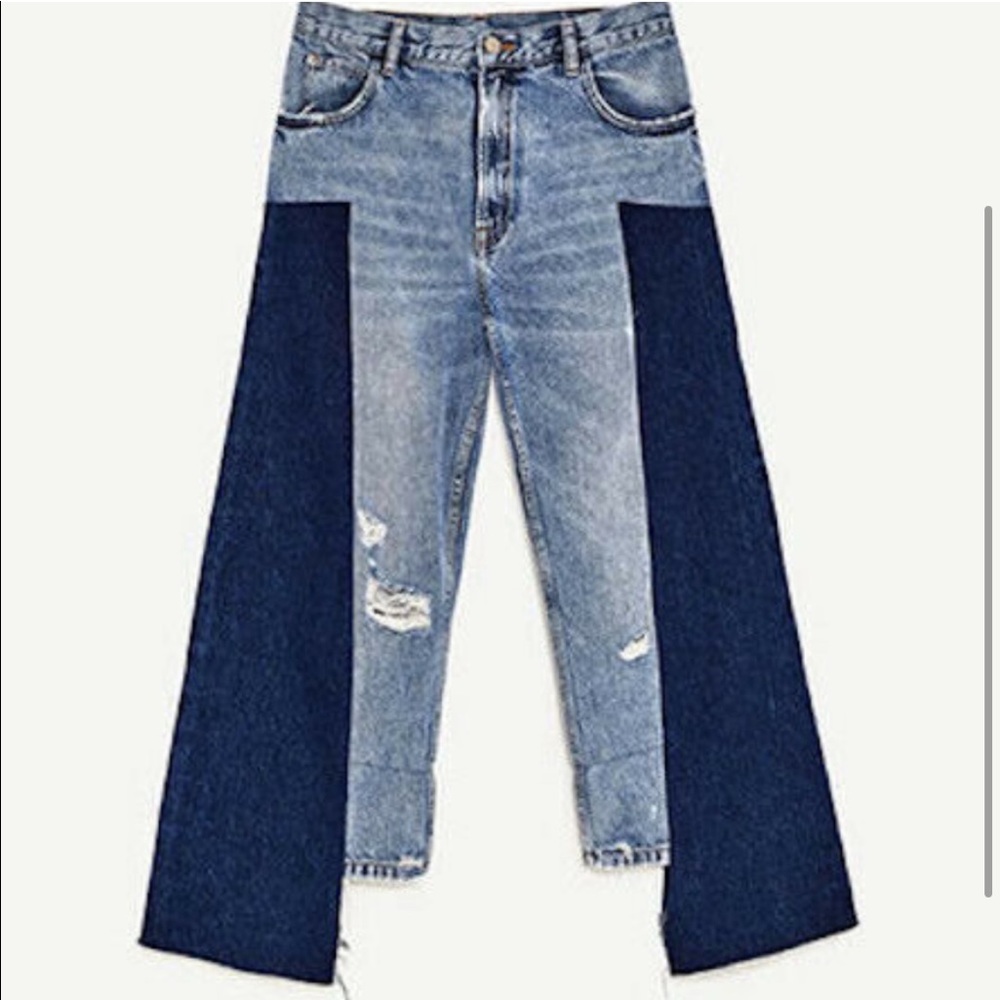 Blue Patchwork Two Tone Denim Asymmetric Splice J… - image 3